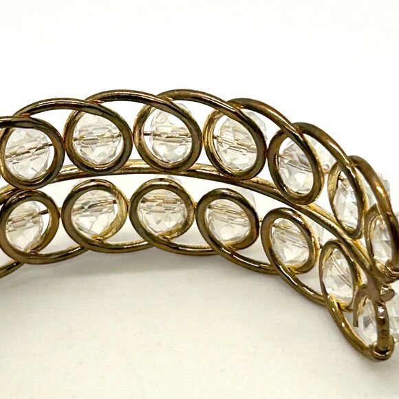 Vintage Gold-Tone Wire Cuff Bracelet With Clear Faceted Beads - Picture 8 of 10